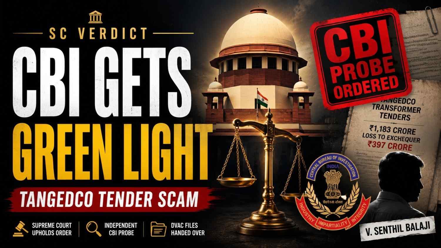 Supreme Court Greenlights CBI Probe into Senthil Balaji-Era Transformer Tenders