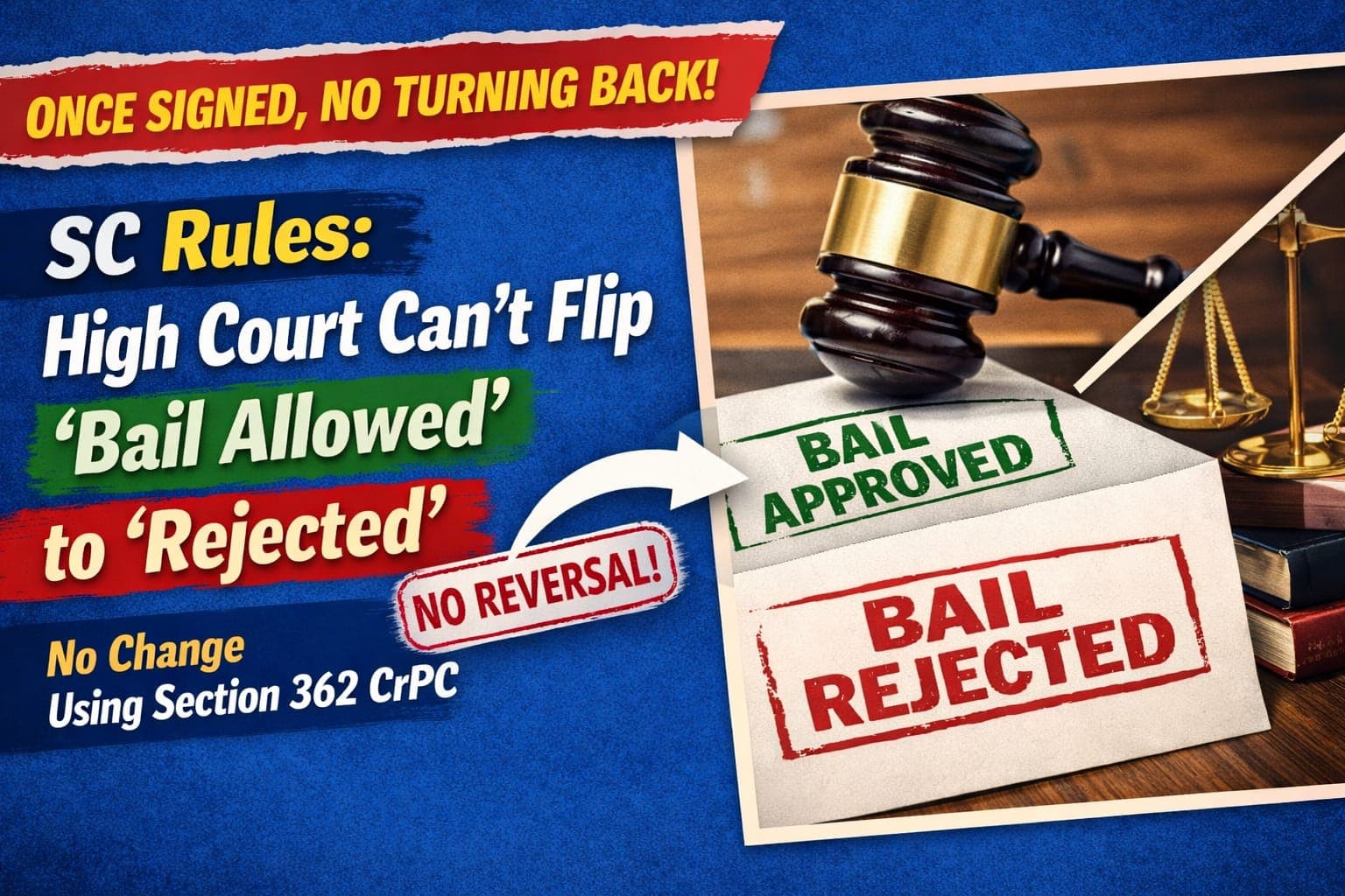Once Signed, No Turning Back: SC Rules High Court Cannot Flip 'Bail Allowed' to 'Rejected' Using Section 362 CrPC